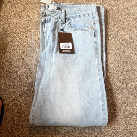 Blue Flare Wide Leg Jeans with Distressed Finish - Picture 1 of 5